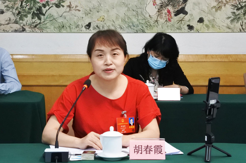 5月23日，全國(guó)人大代表胡春霞在參加分組審議政府工作報(bào)告時(shí)發(fā)言。新華社記者　吳雨　攝